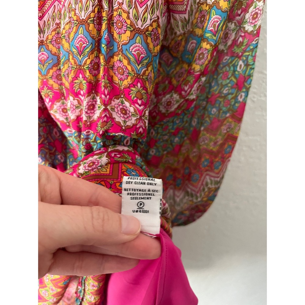 Diane von Furstenberg 100% Silk Pink Geometric Floral Print Peasant Dress 10 - Picture 9 of 9